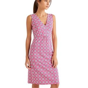 Boden Eden Pink & Green Geometric Print Sleeveless V-Neck Jersey Knit Dress - 6